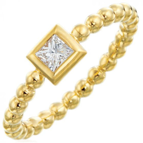 Nutmeg 18K Gold Beaded Princess Cut Diamond Ring