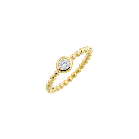 Nutmeg 18K Gold Beaded Round Cut Diamond Ring