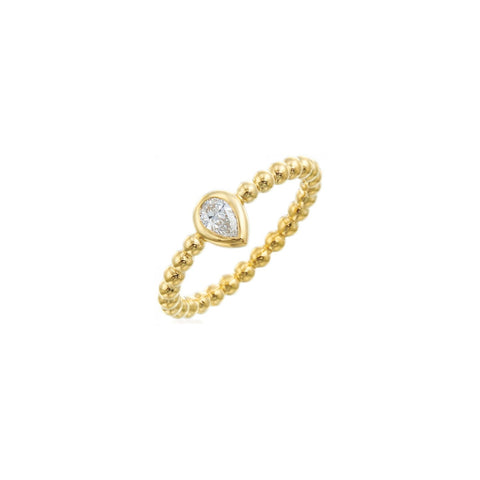 Nutmeg 18K Yellow Gold Beaded Pear Cut Diamond Ring