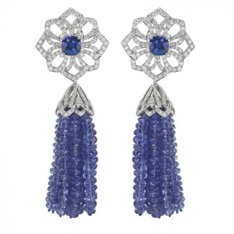 Topkapi Platinum Detachable Diamond Tanzanite Tassel Drop Down Earrings