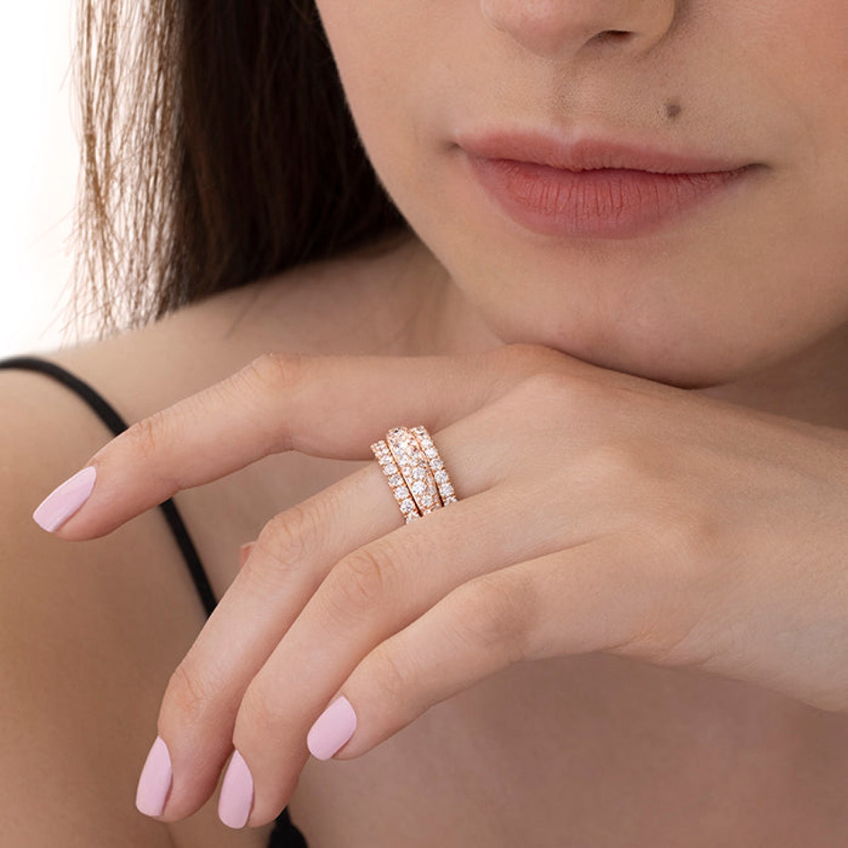 Hearts On Fire Jewelry - Grace 18K White Gold Triple Row Small Domed Diamond Pavé Ring | Manfredi Jewels