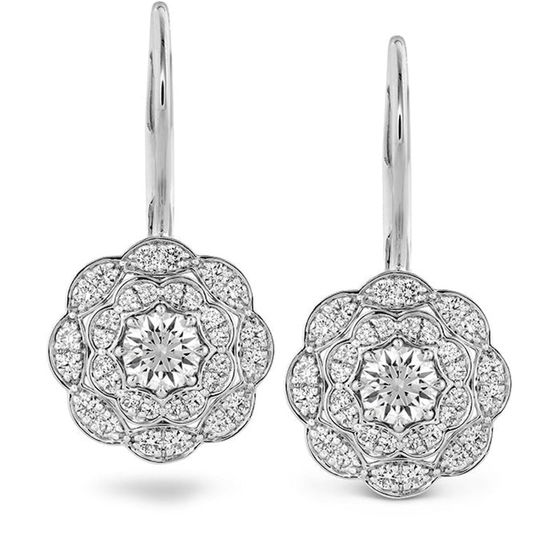 Hearts On Fire Jewelry - Lorelai 18K White Gold Double Halo Diamond Drop Earrings | Manfredi Jewels