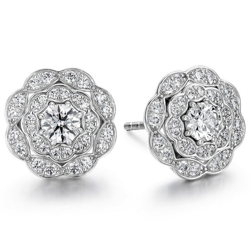 Hearts On Fire Jewelry - Lorelai 18K White Gold Double Halo Diamond Stud Earrings | Manfredi Jewels