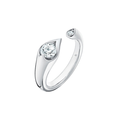 LU Open 18K White Gold Droplet Diamond Ring
