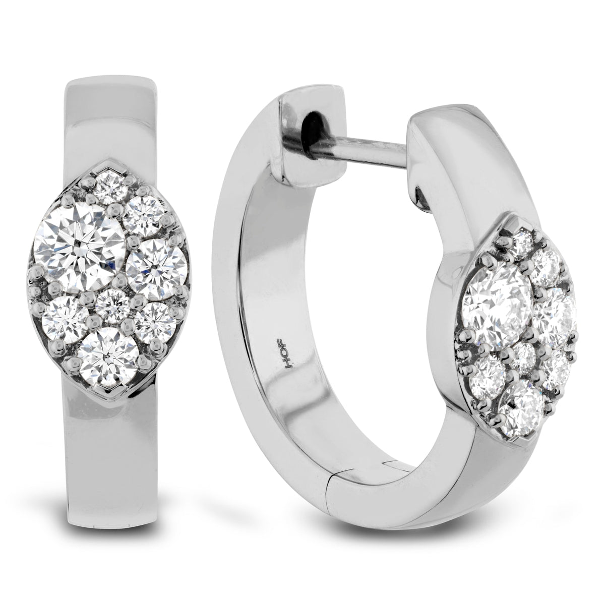 Hearts On Fire Jewelry - Tessa 18K White Gold Navette Multi Diamond Huggies Earrings | Manfredi Jewels