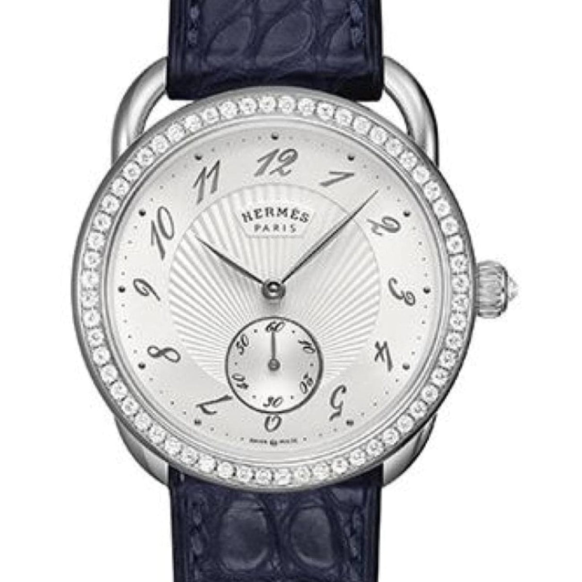 Hermès Watches - ARCEAU - ECUYERE SUNBURST OPALINE DIAMOND SET MEDIUM WATCH | Manfredi Jewels