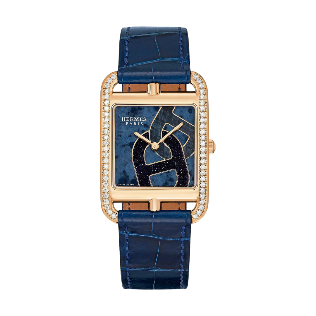 Hermès Watches - CAPE COD - ANCHOR CHAINS DUMORTIERITE & AVENTURINE DIAMOND SET LARGE WATCH | Manfredi Jewels