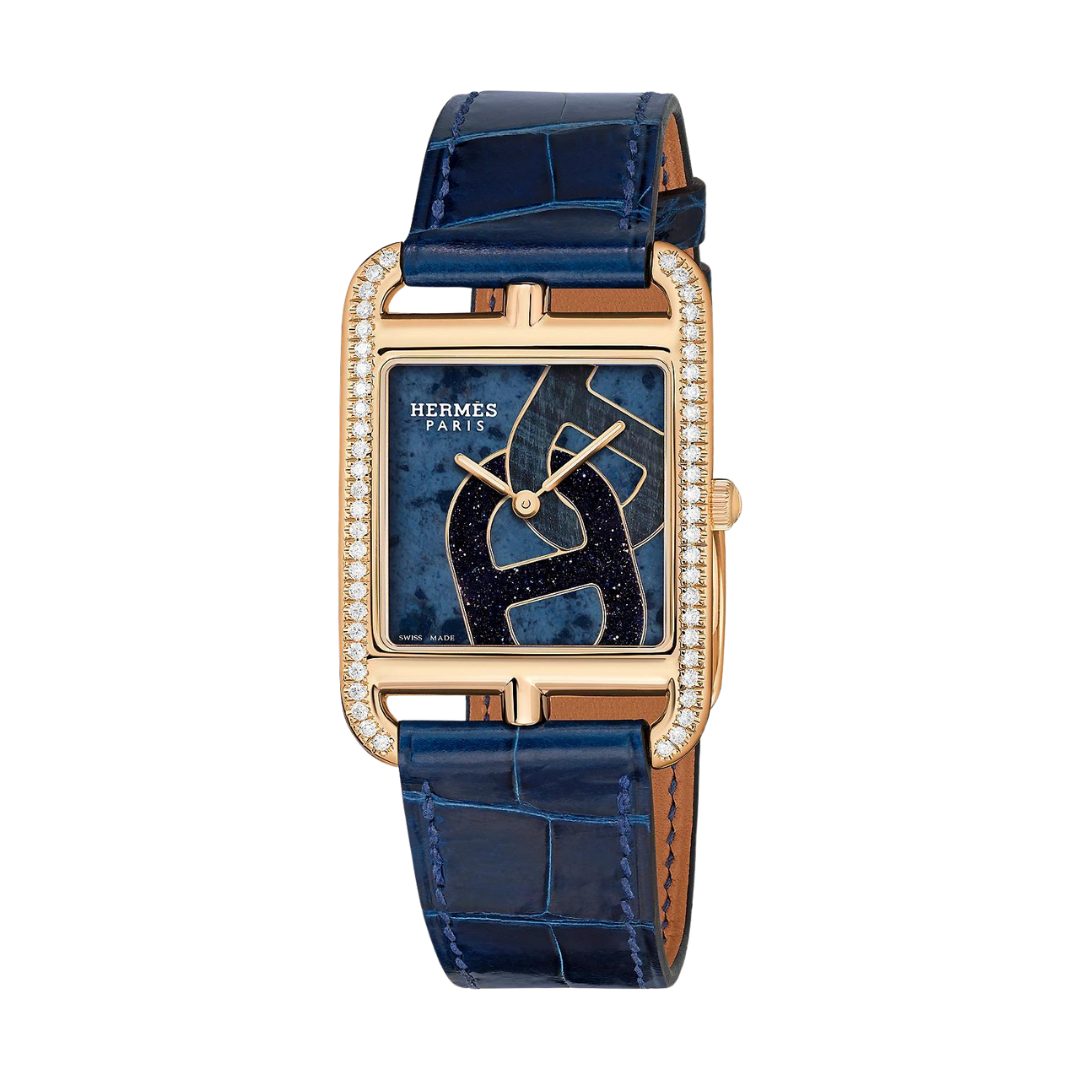 Hermès Watches - CAPE COD - ANCHOR CHAINS DUMORTIERITE & AVENTURINE DIAMOND SET LARGE WATCH | Manfredi Jewels