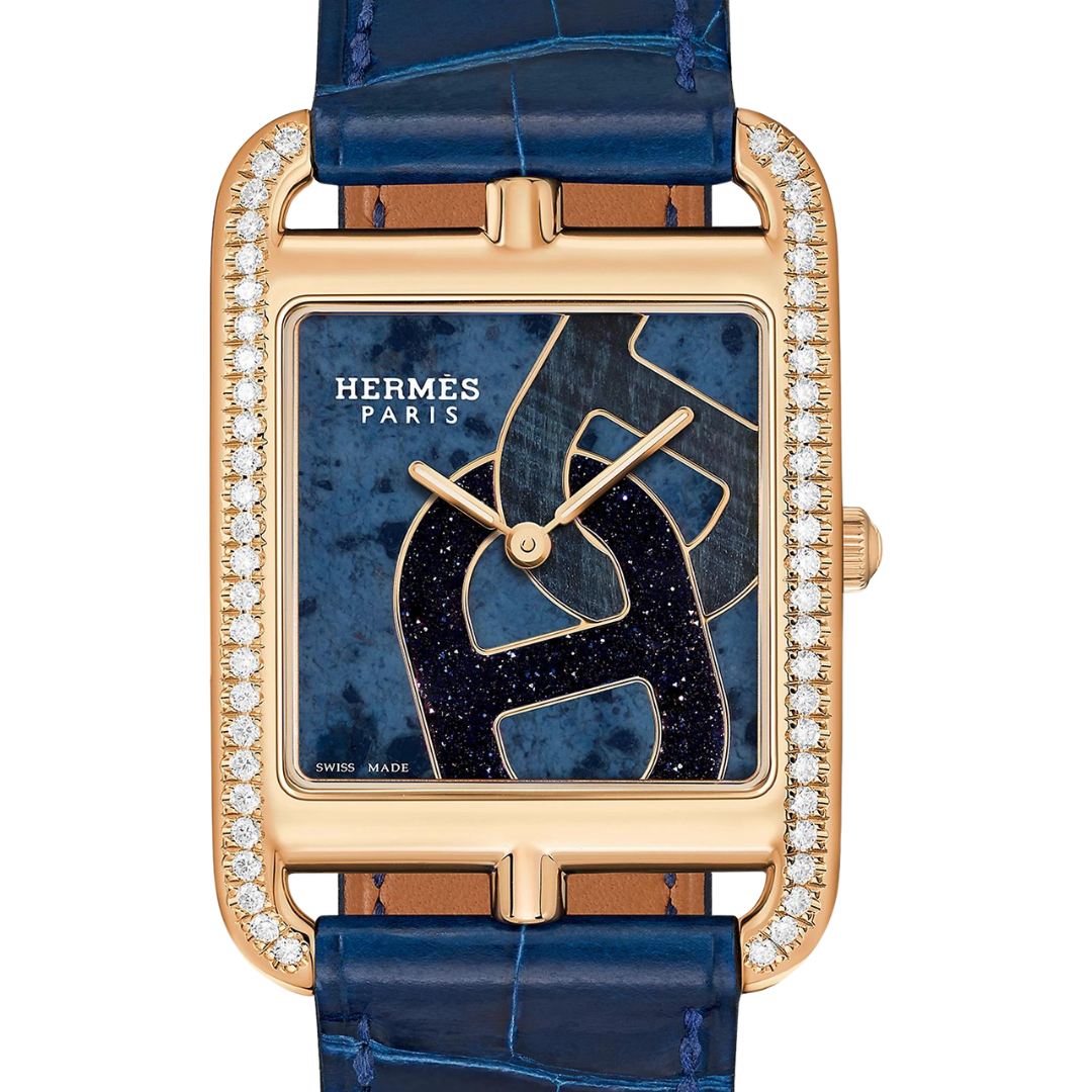 Hermès Watches - CAPE COD - ANCHOR CHAINS DUMORTIERITE & AVENTURINE DIAMOND SET LARGE WATCH | Manfredi Jewels