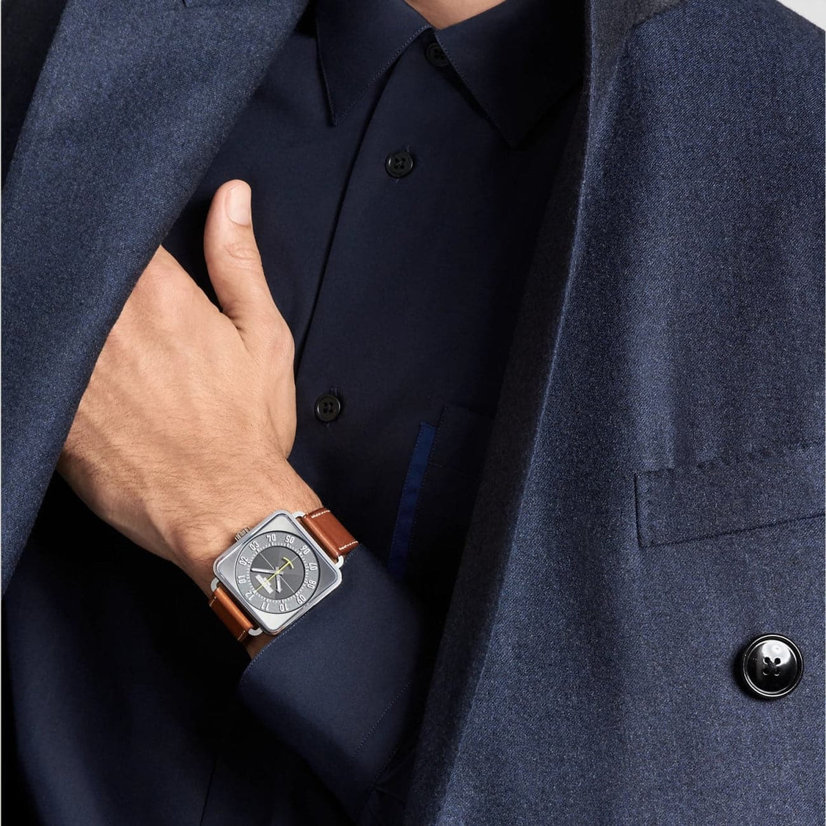 Hermès Watches - CARRÈ H - GRAINED SUNBURST DARK GREY EXTRA LARGE WATCH | Manfredi Jewels