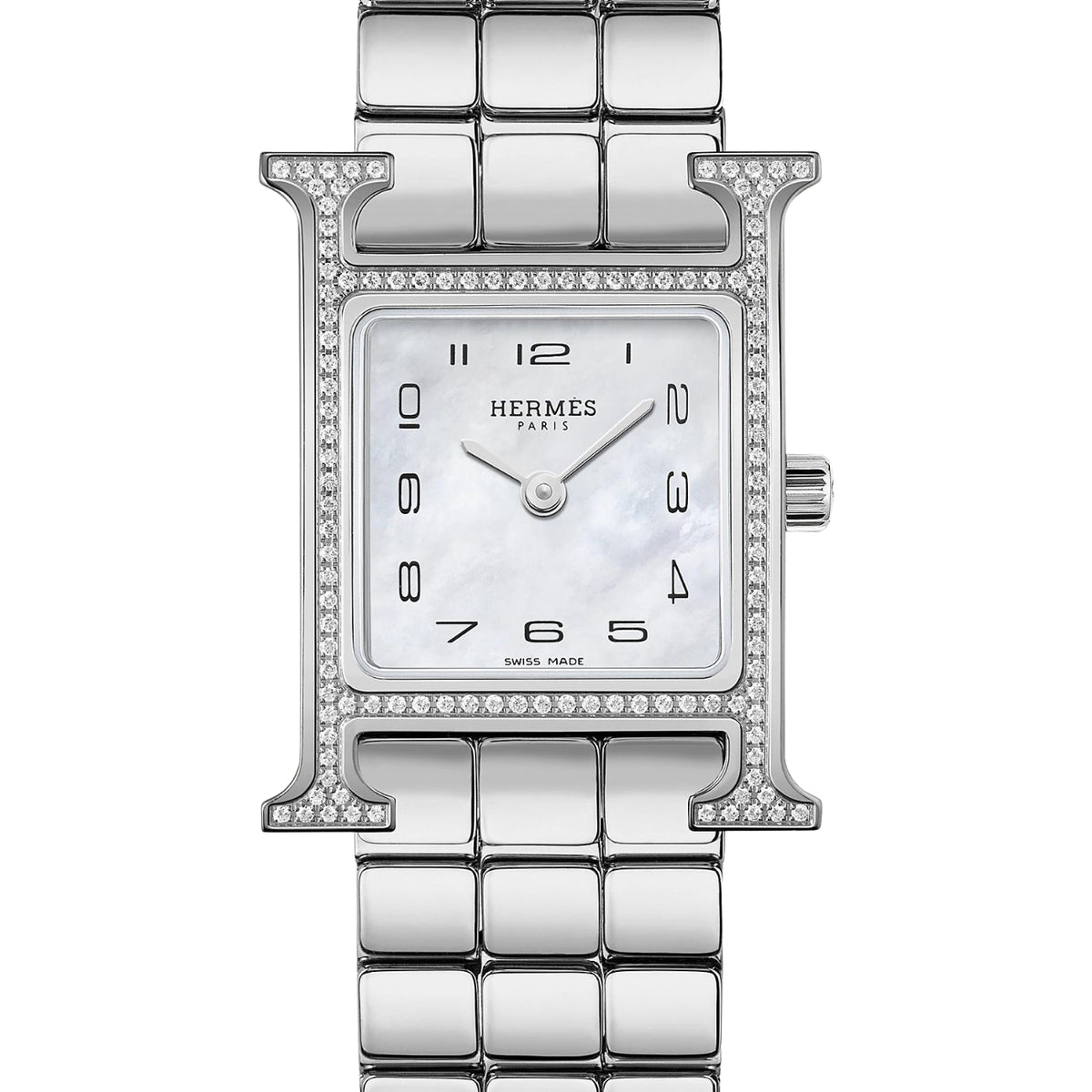 Hermès Watches - HEURE H - MOTHER OF PEARL FEATHER DIAMOND SET SMALL WATCH | Manfredi Jewels