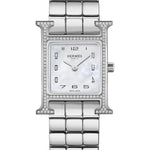 Hermès Watches - HEURE H MOTHER OF PEARL FEATHER DIAMOND SET SMALL WATCH | Manfredi Jewels