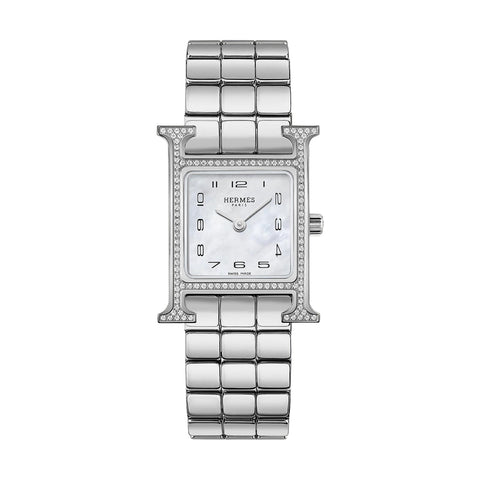 HEURE H - MOTHER OF PEARL FEATHER DIAMOND SET SMALL WATCH
