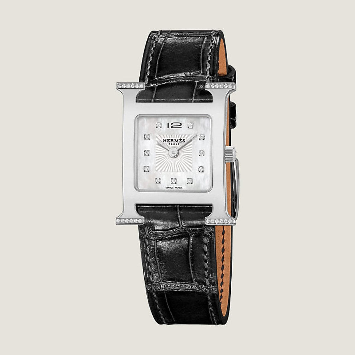 Hermès Watches - HEURE H - MOTHER OF PEARL DIAMOND SET SMALL WATCH | Manfredi Jewels