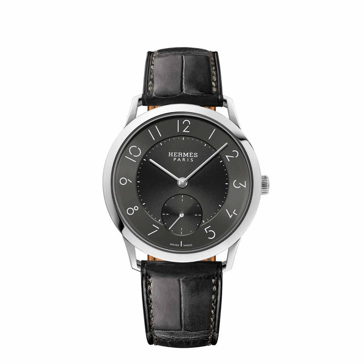 Hermès Watches - SLIM D - GRAINED DARK GREY HERMES LARGE WATCH | Manfredi Jewels