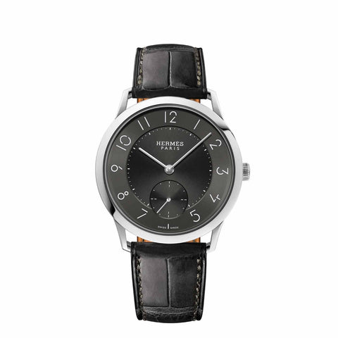 SLIM D - GRAINED DARK GREY HERMES LARGE WATCH