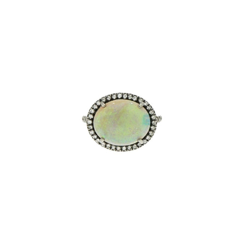 Oval Blue Opal And Diamond White Gold Ring