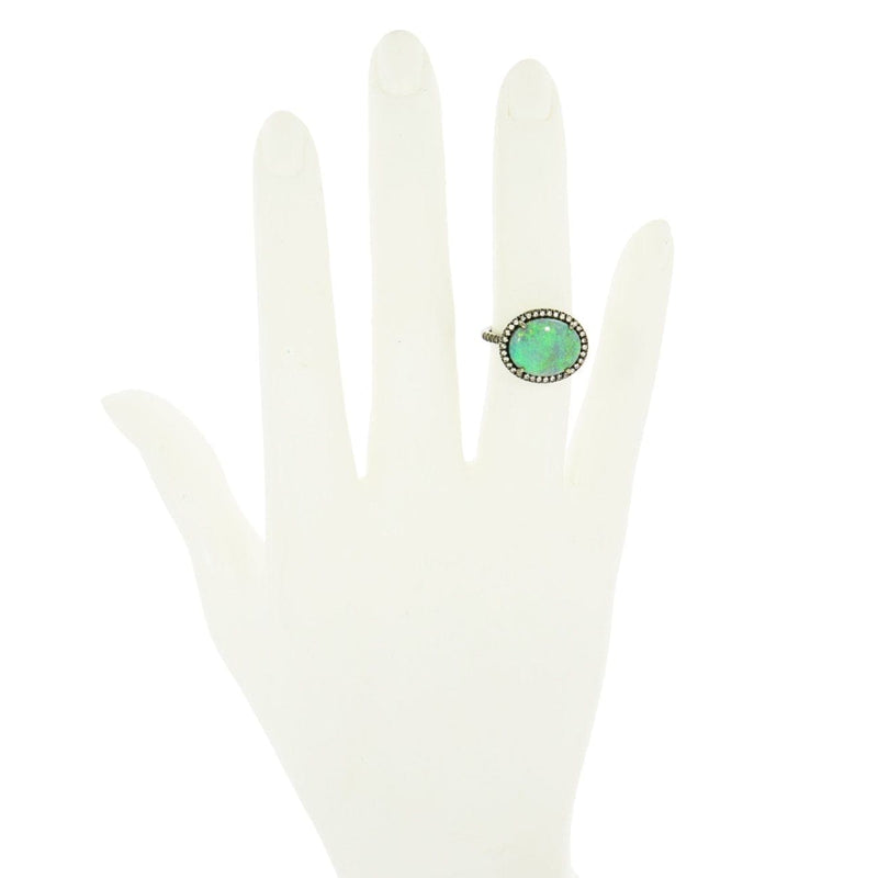 Lauren K Jewelry - Oval Blue Opal And Diamond White Gold Ring | Manfredi Jewels