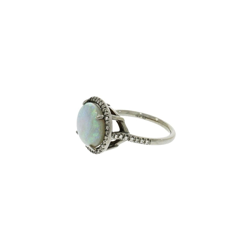 Lauren K Jewelry - Oval Blue Opal And Diamond White Gold Ring | Manfredi Jewels