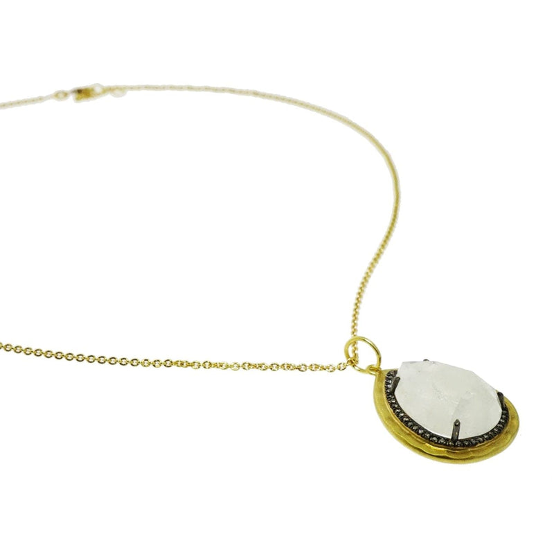 Lauren K Jewelry - Pear Shaped Moonstone And Diamond 18K Yellow Gold Pendant | Manfredi Jewels