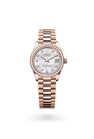 Rolex Datejust in Everose Gold and White mother-of-pearl set with diamonds Dial, M278285rbr-0005 | Manfredi Jewels