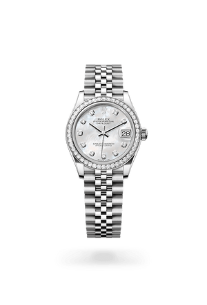 Rolex Datejust in White Rolesor and White mother-of-pearl set with diamonds Dial, M278384rbr-0008 | Manfredi Jewels