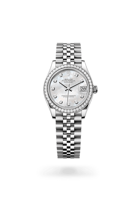 Rolex Datejust in White Rolesor and White mother-of-pearl set with diamonds Dial, M278384rbr-0008 | Manfredi Jewels