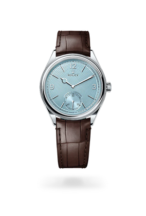 Rolex 1908 in platinum and Ice Blue, rice-Grain motif Dial, M52506-0002 | Manfredi Jewels