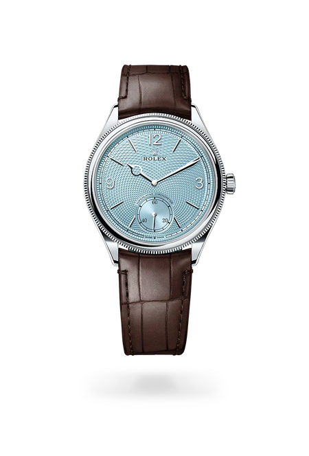 Rolex 1908 in platinum and Ice Blue, rice-Grain motif Dial, M52506-0002 | Manfredi Jewels