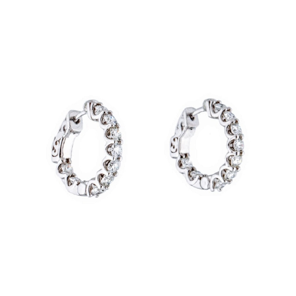 Manfredi Jewels Jewelry - 14K White Gold 1.77 ct Diamond Inside Outside Hoop Earrings | Manfredi Jewels