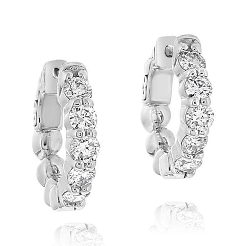 14K White Gold 2.0 ct Diamond Huggies Earrings