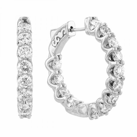 14K White Gold 3.9 ct Diamond Inside Outside Hoop Earrings