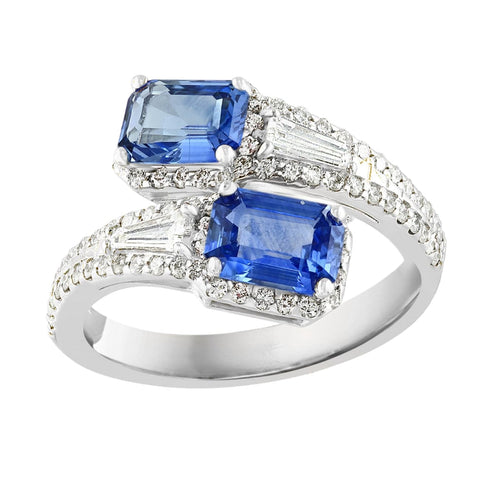 14K White Gold Blue Sapphire & Diamond Loop Ring