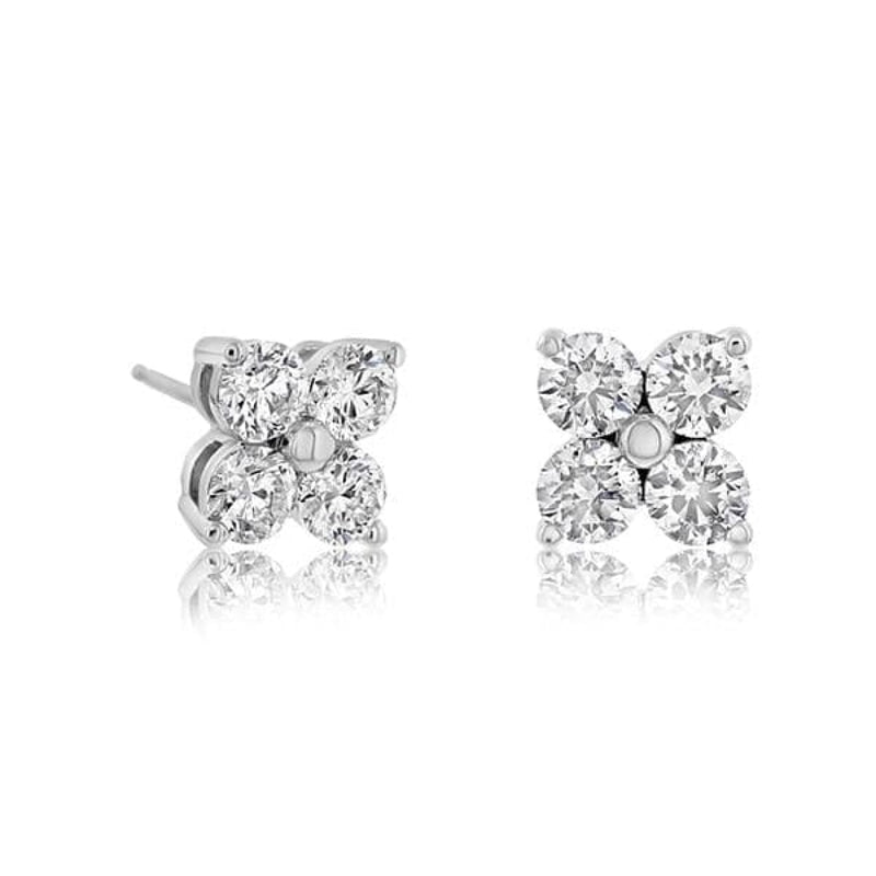 Manfredi Jewels Jewelry - 14K White Gold Diamond 0.87 ct Square Cluster Stud Earrings | Manfredi Jewels