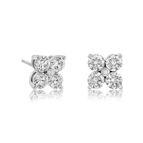 14K White Gold Diamond 0.87 ct Square Cluster Stud Earrings