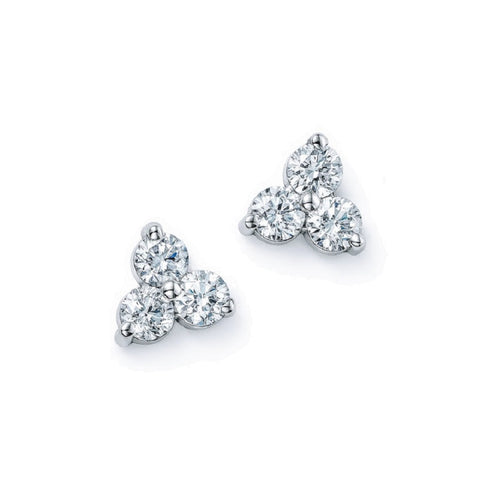 14K White Gold Diamond Cluster Earrings