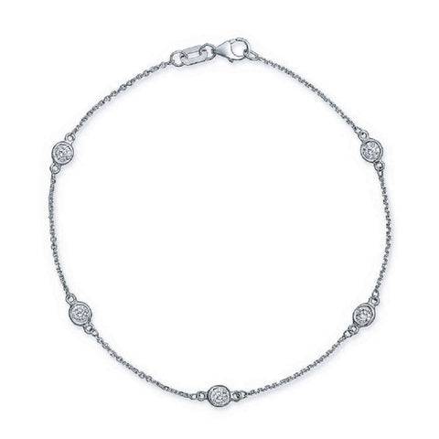 14K White Gold Diamond Station Bracelet