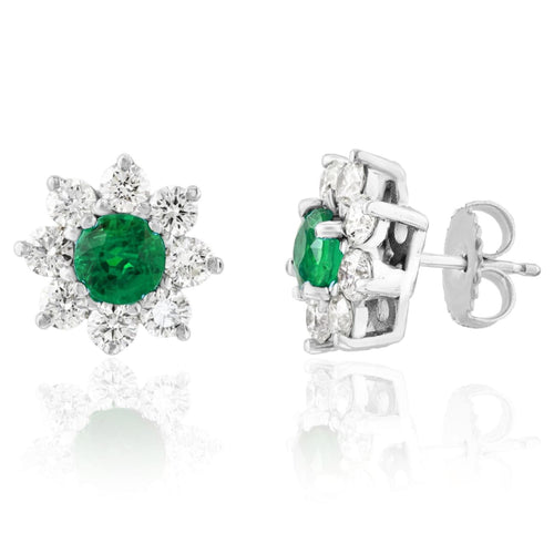 Manfredi Jewels Jewelry - 14K White Gold Emerald & Diamond Earrings