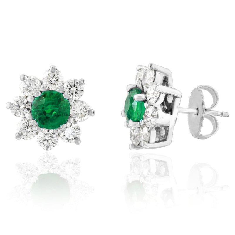 Manfredi Jewels Jewelry - 14K White Gold Emerald & Diamond Earrings