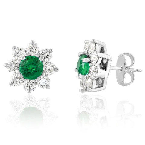 14K White Gold Emerald & Diamond Earrings