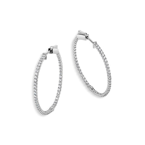 14K White Gold Inside Outside Diamond Hoop Earrings