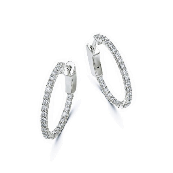 Manfredi Jewels Jewelry - 14K White Gold Inside Outside Diamond Small Hoop Earrings (Pre-order) | Manfredi Jewels