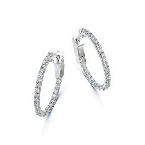 Manfredi Jewels Jewelry - 14K White Gold Inside Outside Diamond Small Hoop Earrings | Manfredi Jewels
