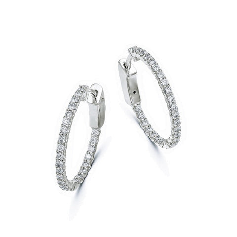 14K White Gold Inside Outside Diamond Small Hoop Earrings