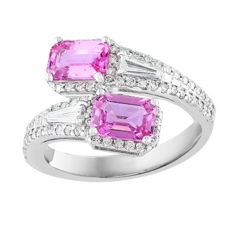 14K White Gold Pink Sapphire & Diamond Loop Ring