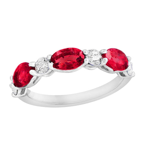 14K White Gold Rubies & Diamond Ring