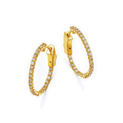 14K Yellow Gold 0.5 ct Diamond Inside Outside Hoop Earrings