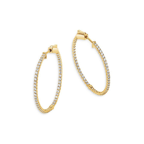 14K Yellow Gold 1.0 ct Diamond Inside Outside Hoop Earrings