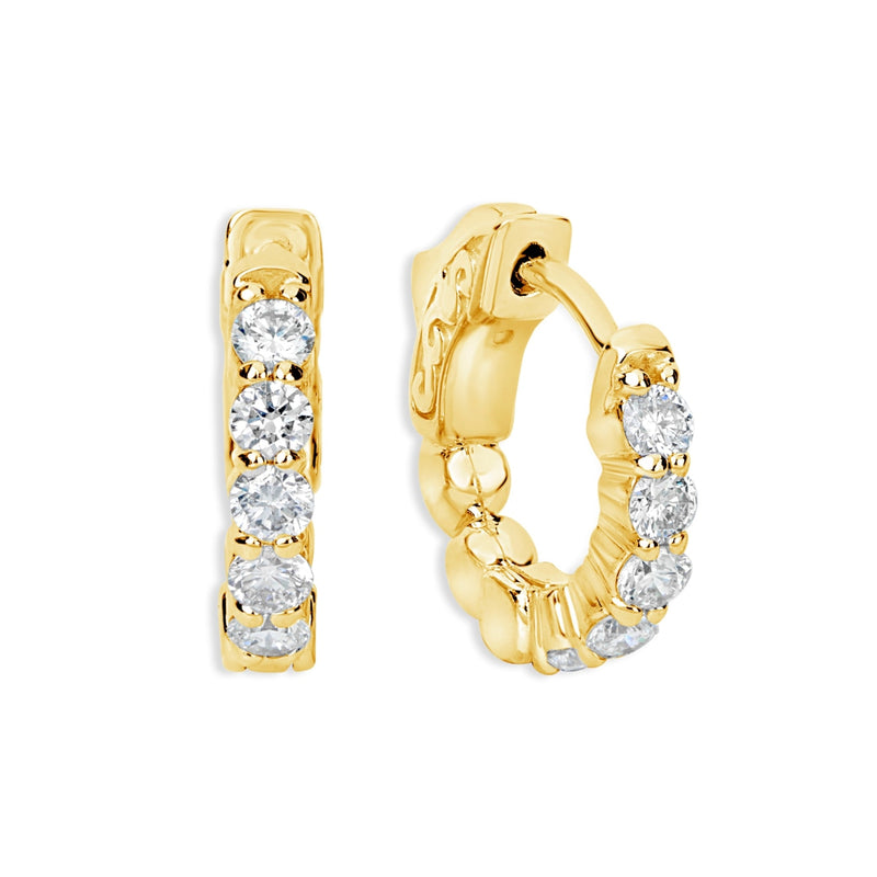 Orecchini a cerchio Huggie in oro massiccio 14K con zaffiri Orecchini a cerchio Huggie in oro massiccio 14K con zaffiri