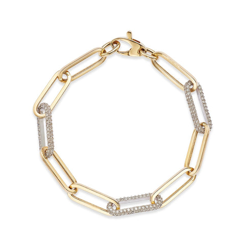 14K Yellow Gold Diamond Paperclip Bracelet